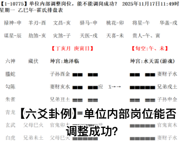 【六爻卦例】单位内部岗位能否调整成功？乾坤网算命一条街