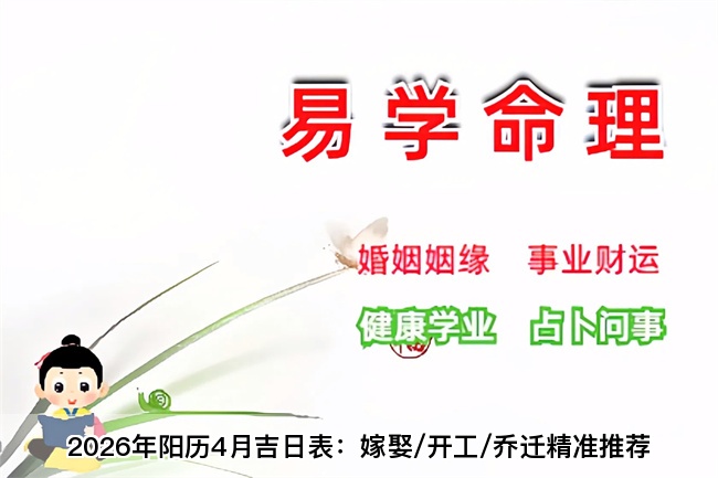 2026年阳历4月吉日表：嫁娶/开工/乔迁最准推荐（算命真人一对一）